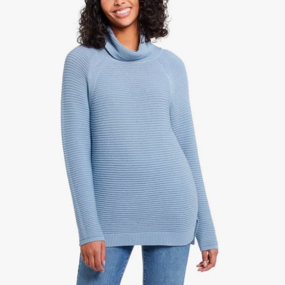 🎉 Kenneth Cole Reaction Light Blue Ribbed Knit Funnel Neck Sweater